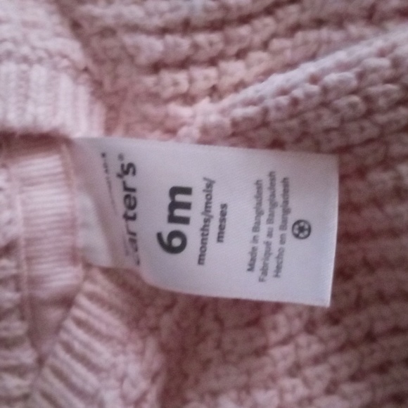 Carter's 6 months Waffle Knit Pink Cardigan Sweater, Hooded with Bear Ears - Picture 10 of 11
